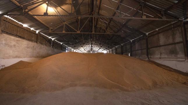 A wheat warehouse belonging to Ivan Kilgan, head of the regional agricultural association village, in Luky village, in western Ukraine, on March 25, 2022. (AP Photo/Nariman El-Mofty, File)